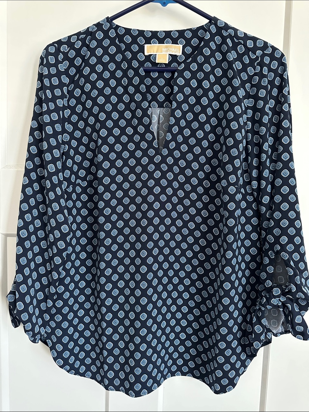 Michael Kors Navy Blue Geometric Print Blouse